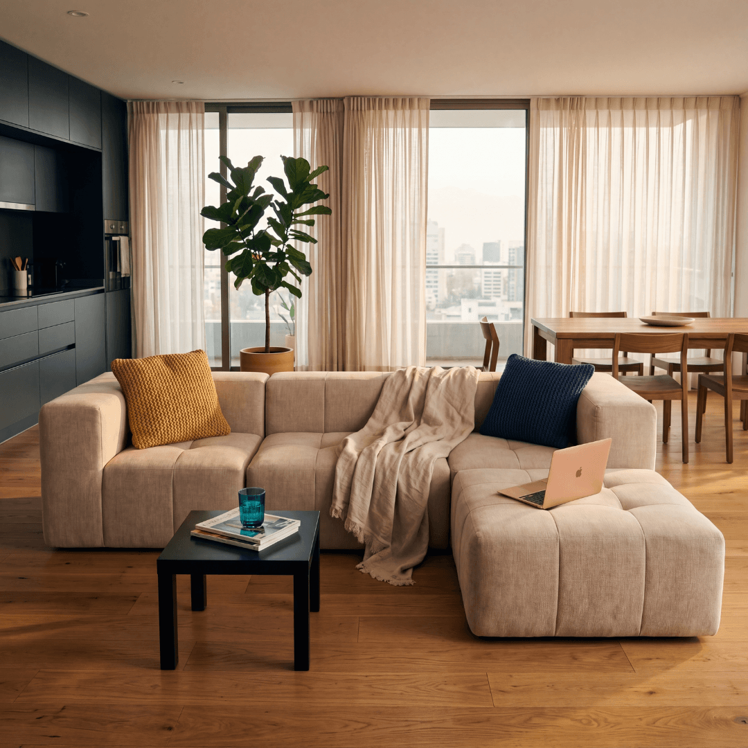 Sofá modular Bold 2 plazas con 2 poufs