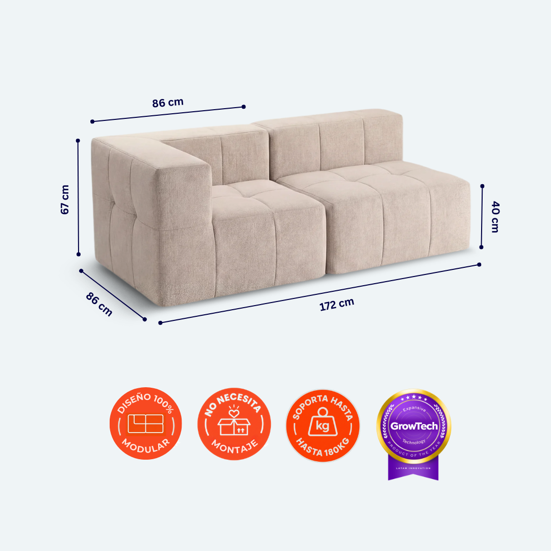 Sofá modular Bold 2 plazas con 1 reposabrazos