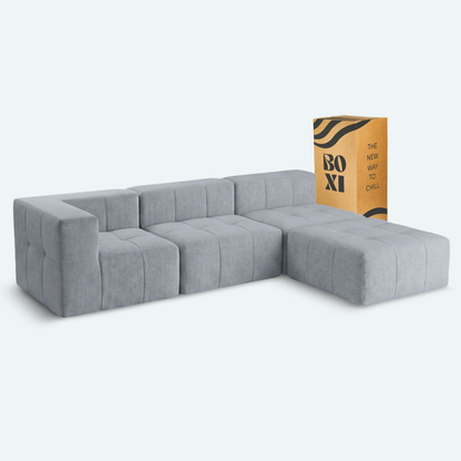 Sofá modular Bold 3 plazas con 1 reposabrazos y pouf