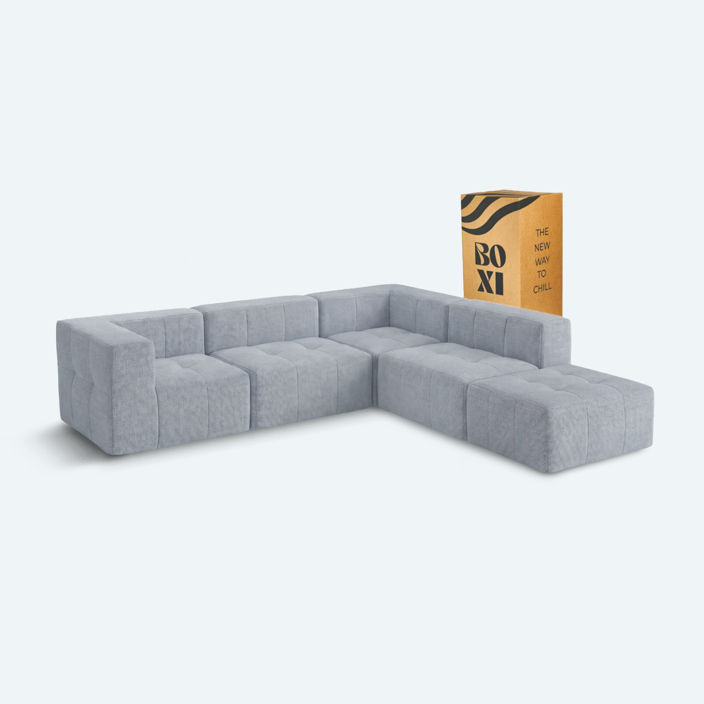 Sofá modular Bold 3 plazas con 1 reposabrazos y pouf