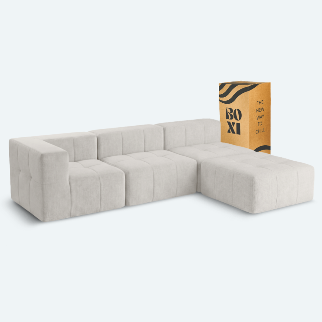 Sofá modular Bold 3 plazas con 1 reposabrazos y pouf