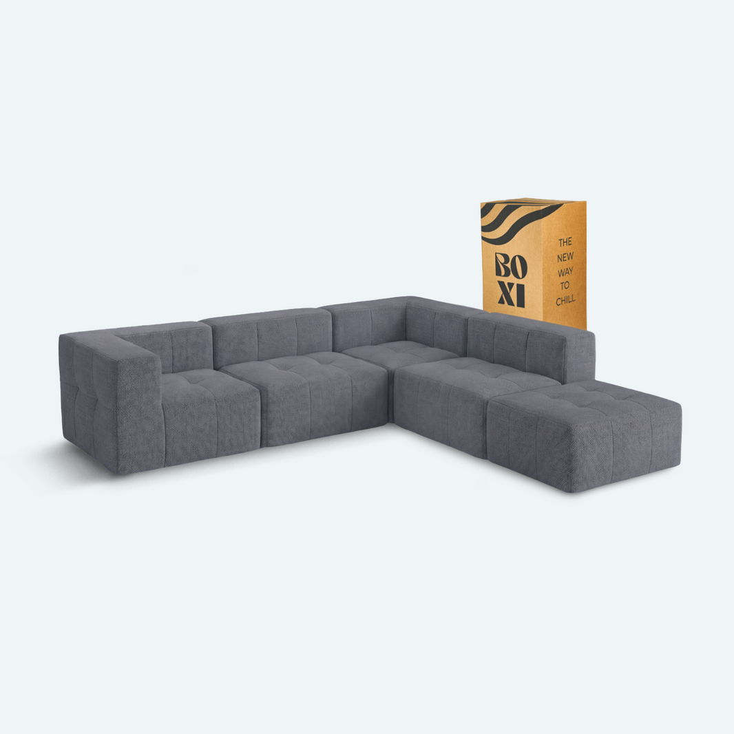Sofá modular Bold 3 plazas con 1 reposabrazos y pouf