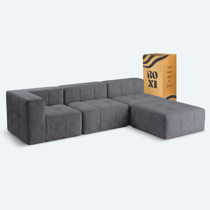 Sofá modular Bold 3 plazas con 1 reposabrazos y pouf