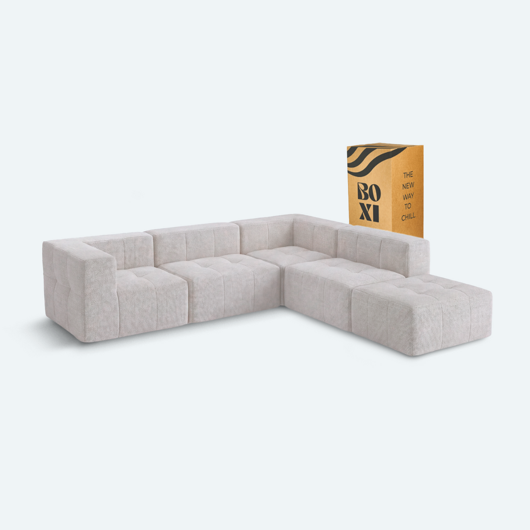 Sofá modular Bold 3 plazas con 1 reposabrazos y pouf