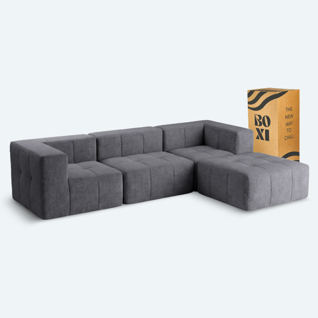 Sofá modular Bold 3 plazas con 2 reposabrazos y pouf
