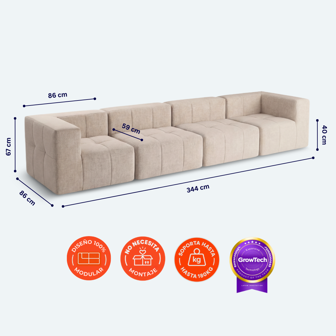Sofá modular Bold 4 plazas con 2 reposabrazos