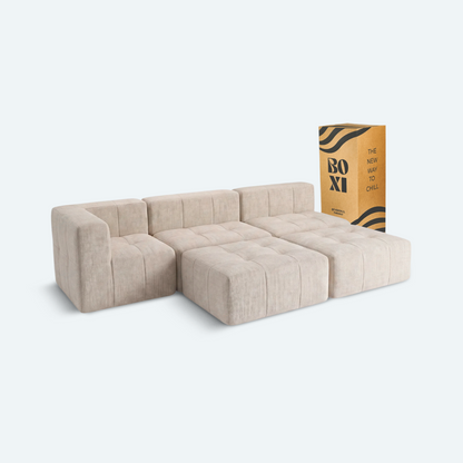 Sofá modular Bold 3 plazas con 1 reposabrazos y 2 pouf