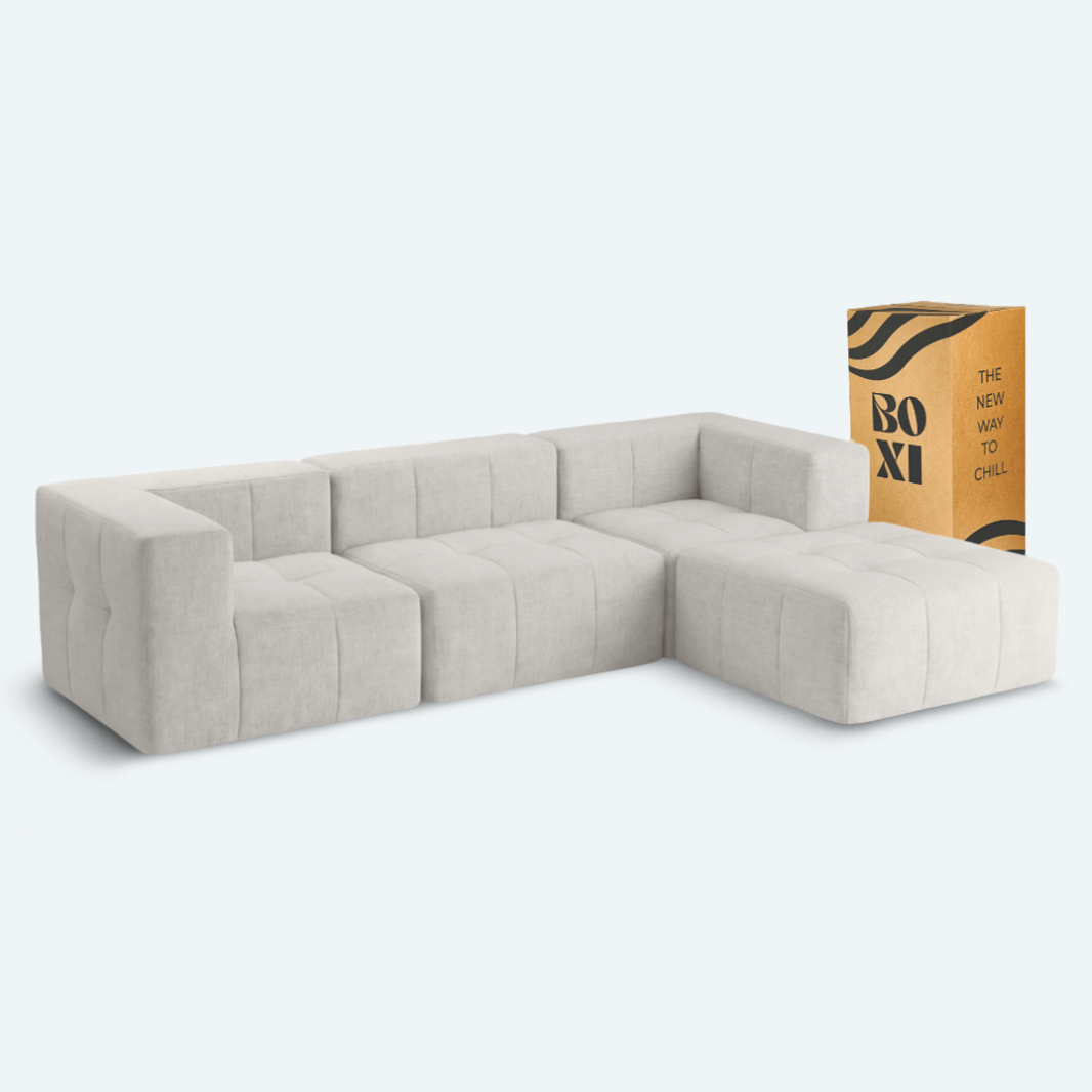 Sofá modular Bold 3 plazas con 2 reposabrazos y pouf