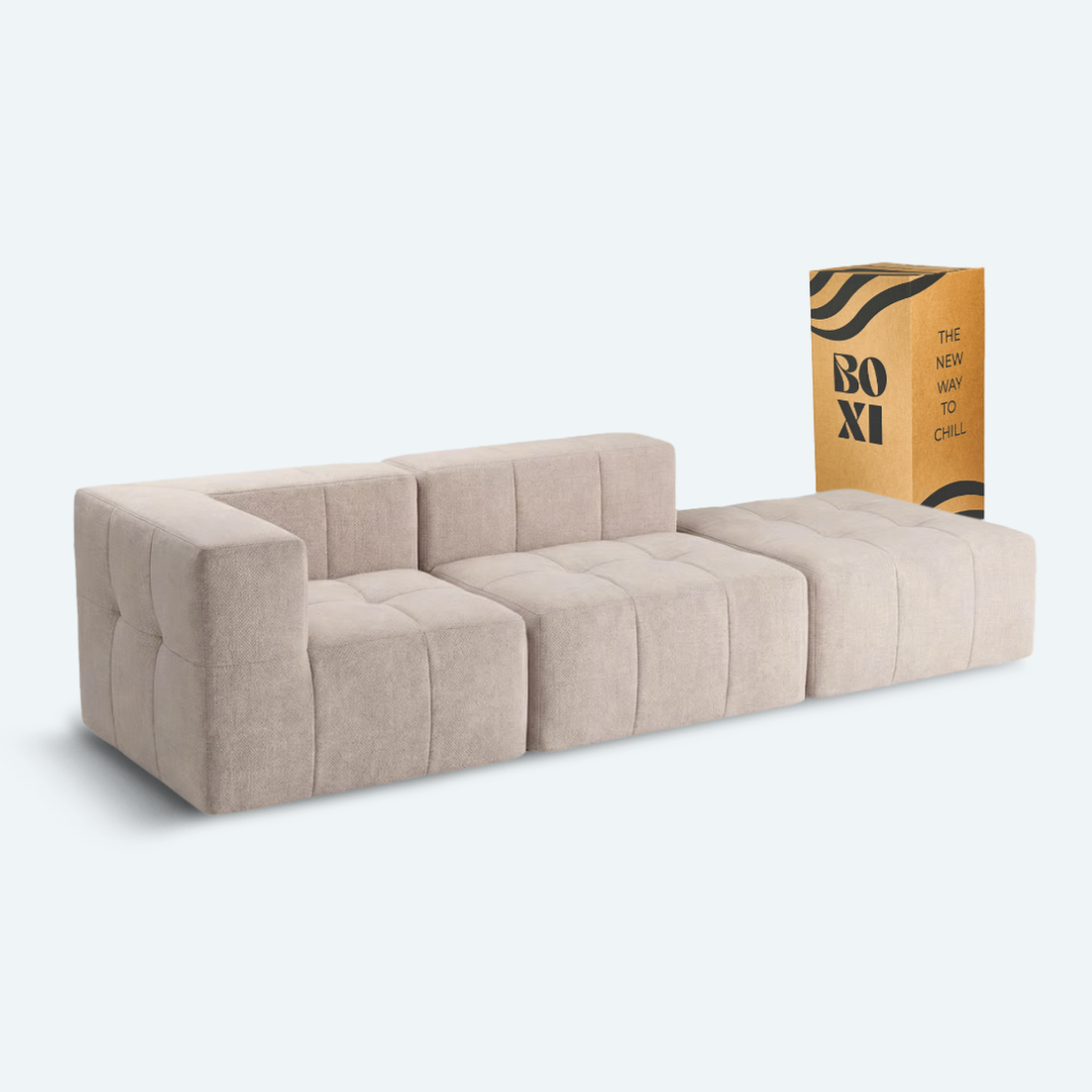 Sofá modular Bold 2 plazas con 1 reposabrazos y pouf