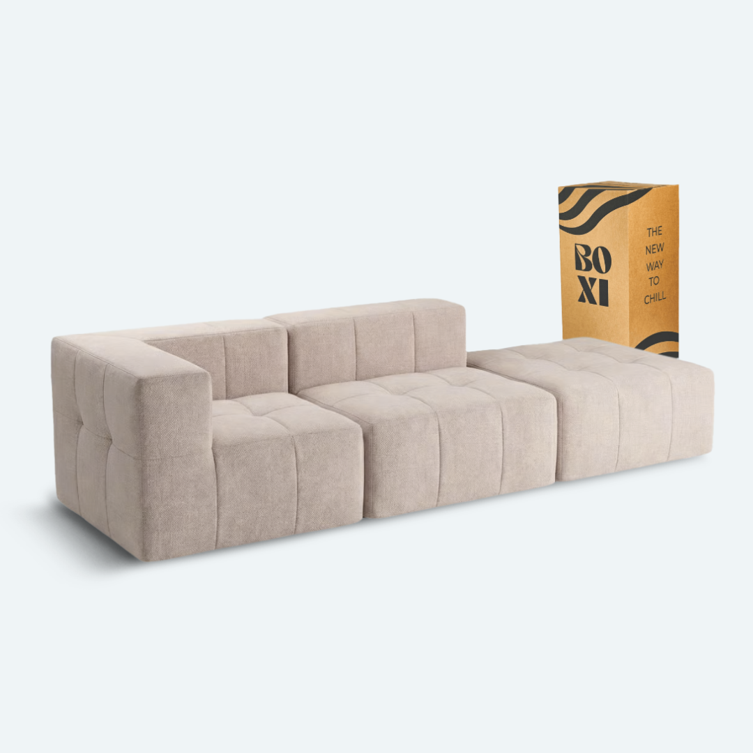 Sofá modular Bold 2 plazas con 1 reposabrazos y pouf