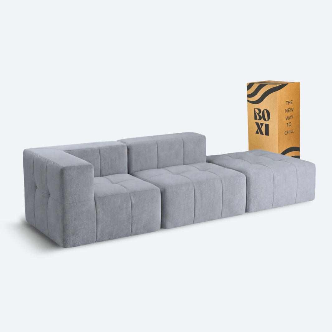Sofá modular Bold 2 plazas con 1 reposabrazos y pouf