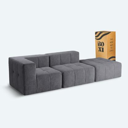 Sofá modular Bold 2 plazas con 1 reposabrazos y pouf