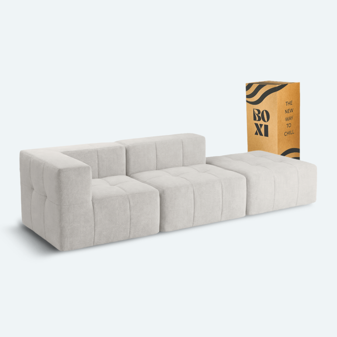 Sofá modular Bold 2 plazas con 1 reposabrazos y pouf