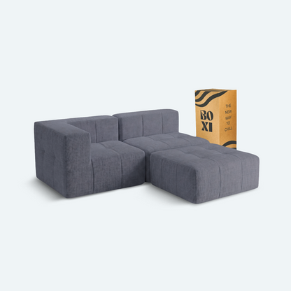 Sofá modular Bold 2 plazas con 1 reposabrazos y pouf