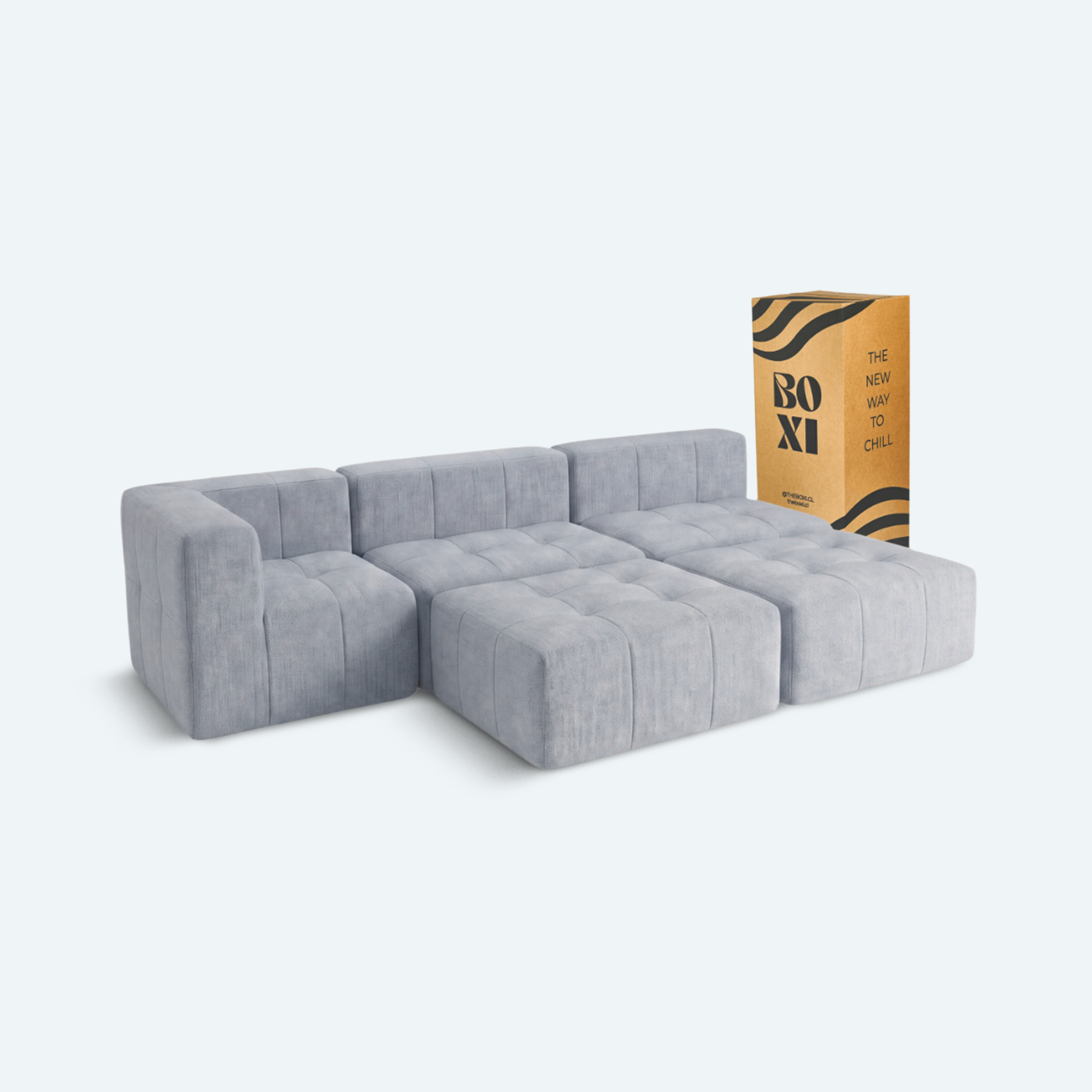 Sofá modular Bold 3 plazas con 1 reposabrazos y 2 pouf