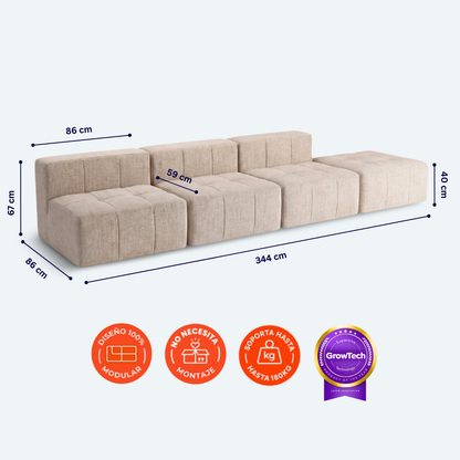 Sofá modular Bold 3 plazas con pouf