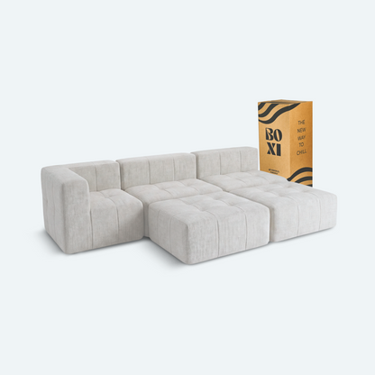 Sofá modular Bold 3 plazas con 1 reposabrazos y 2 pouf