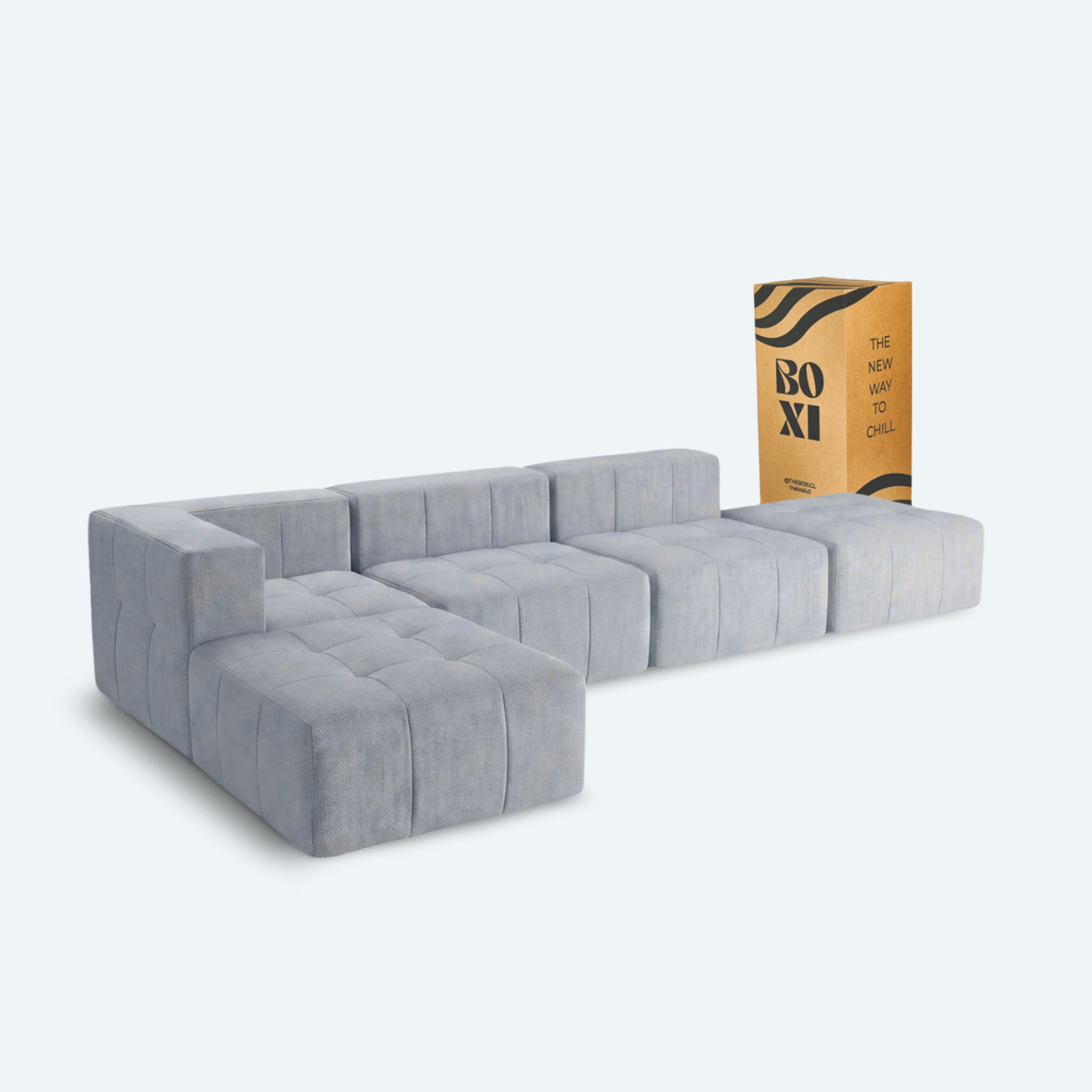 Sofá modular Bold 2 plazas con 1 reposabrazos y 2 pouf