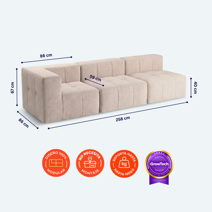 Sofá modular Bold 3 plazas con 1 reposabrazos