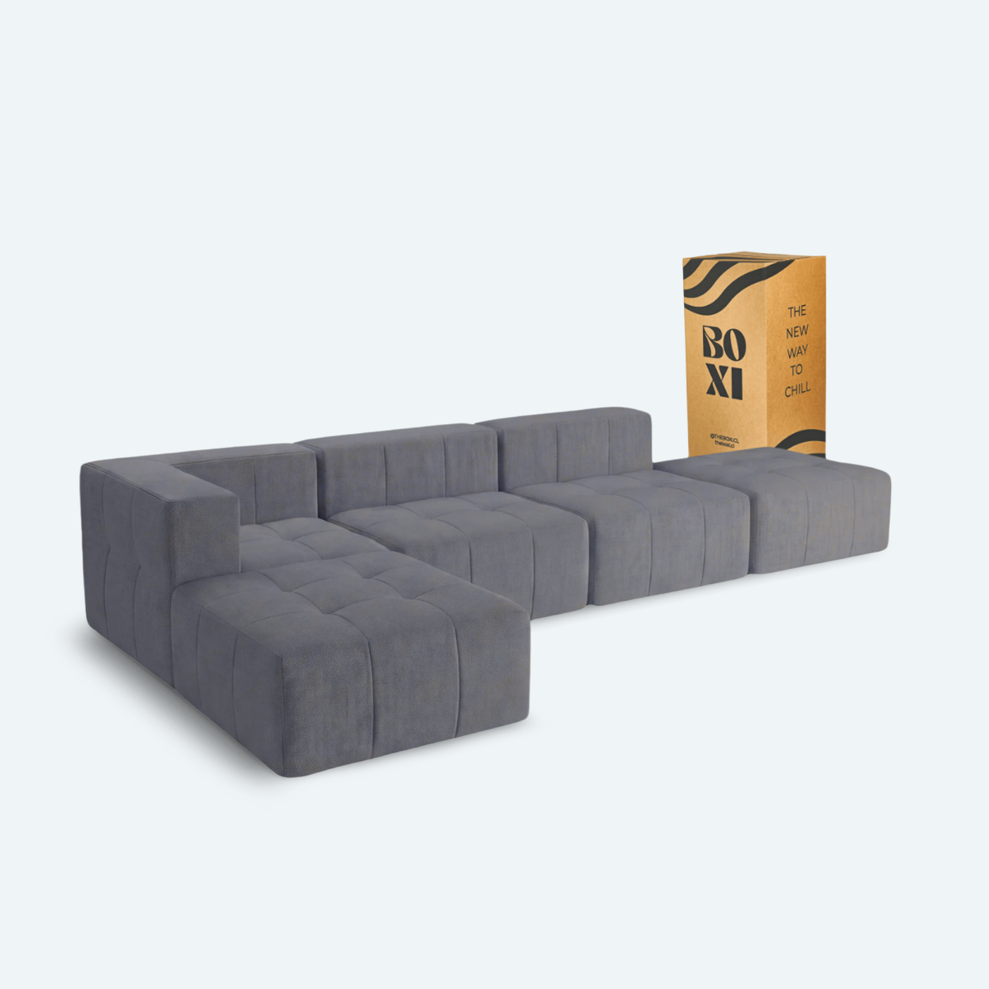 Sofá modular Bold 2 plazas con 1 reposabrazos y 2 pouf