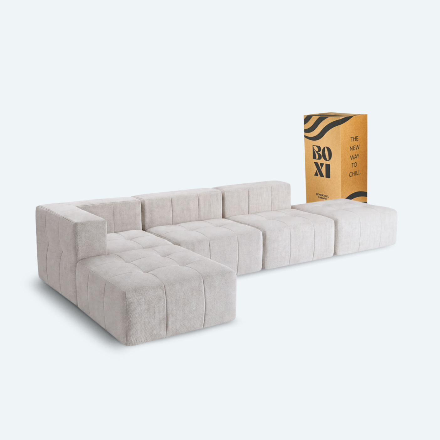 Sofá modular Bold 2 plazas con 1 reposabrazos y 2 pouf