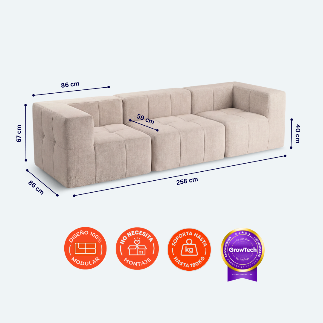 Sofá modular Bold 3 plazas con 2 reposabrazos