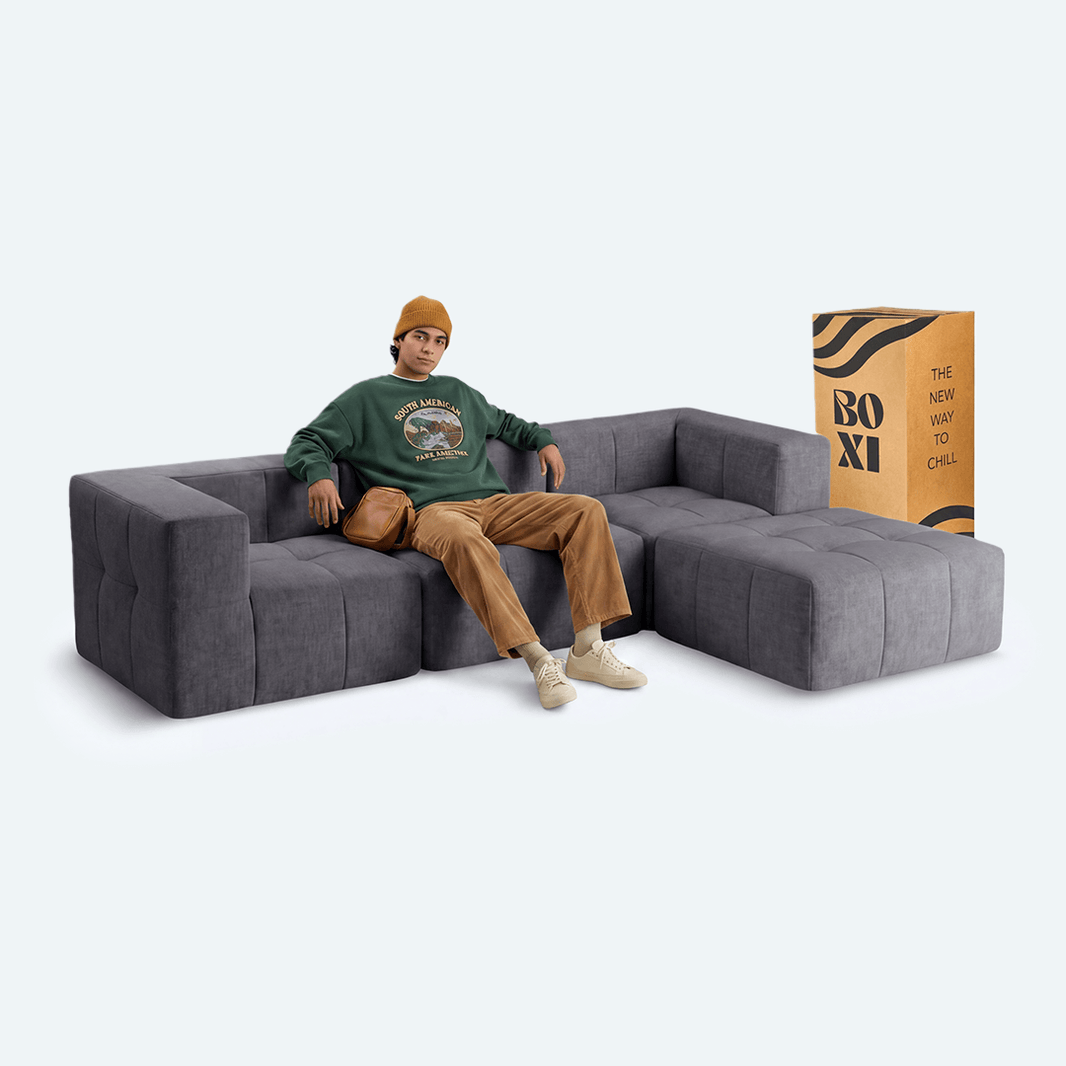 Sofá modular Bold 3 plazas con 2 reposabrazos y pouf