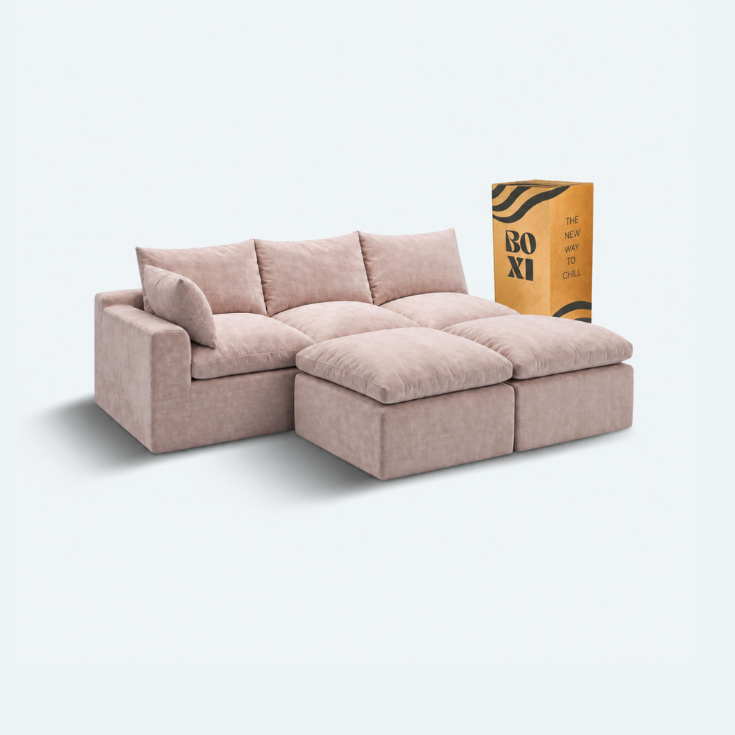Sofá modular Cloud 3 plazas con 1 reposabrazos y 2 pouf