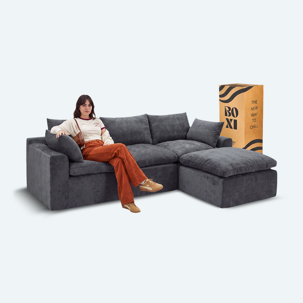 Sofá modular Cloud 3 plazas con 2 reposabrazos y pouf