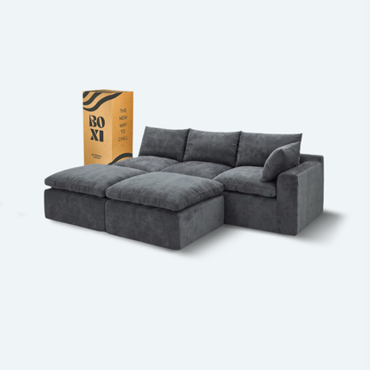 Sofá modular Cloud 3 plazas con 1 reposabrazos y 2 pouf