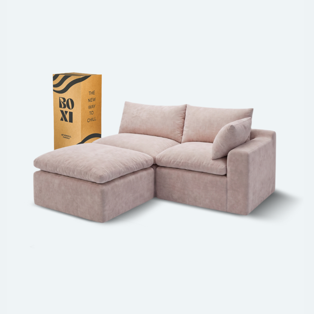 Sofá modular Cloud 2 plazas con 1 reposabrazos y pouf