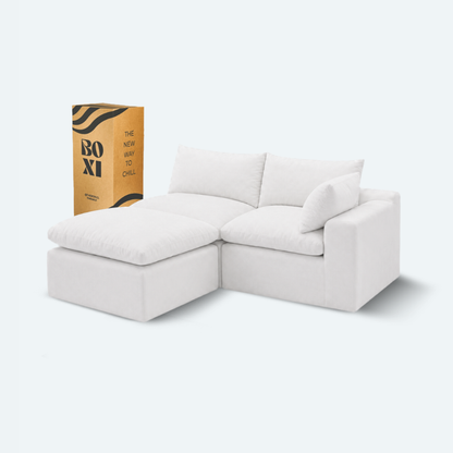 Sofá modular Cloud 2 plazas con 1 reposabrazos y pouf