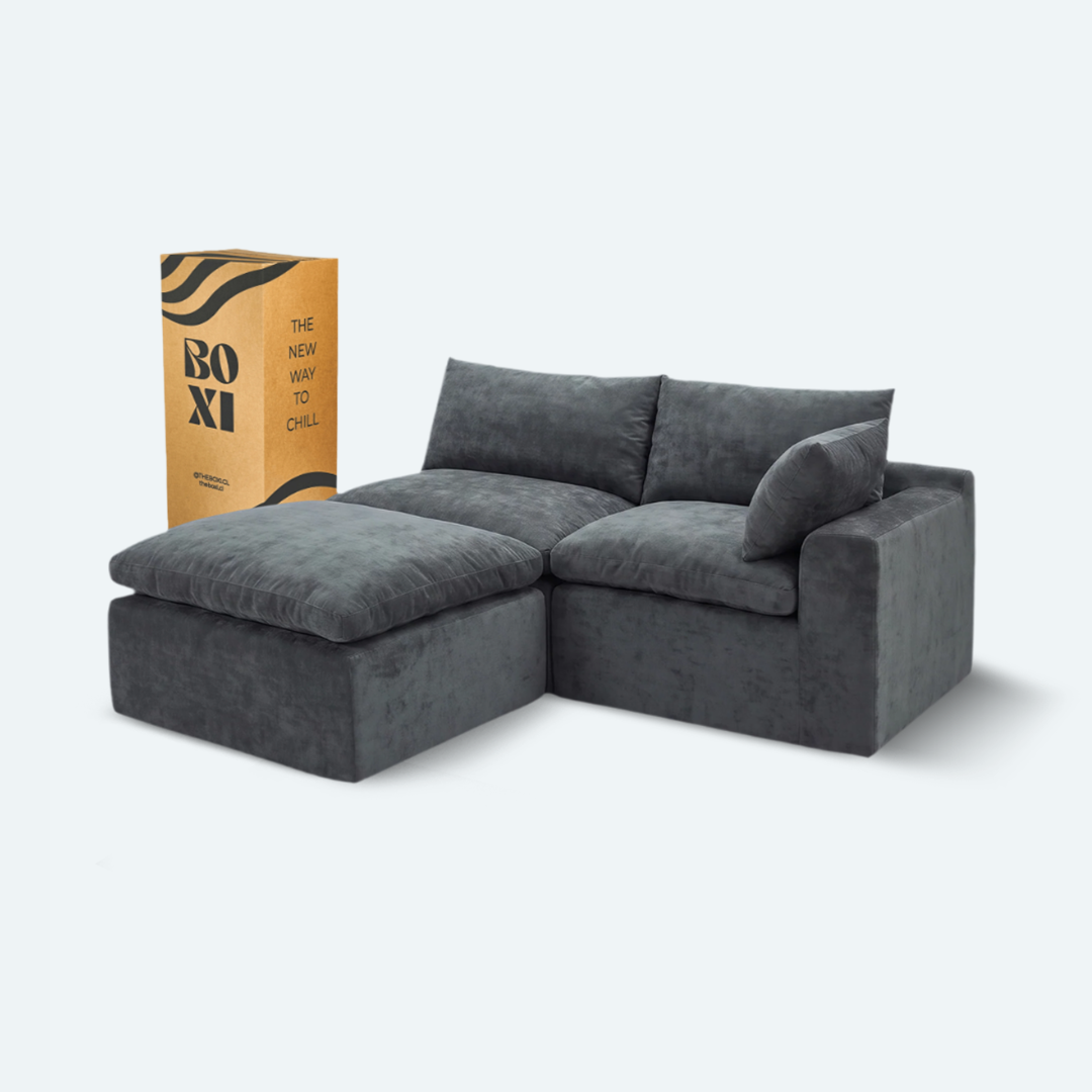 Sofá modular Cloud 2 plazas con 1 reposabrazos y pouf