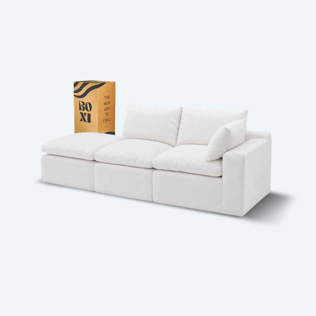 Sofá modular Cloud 2 plazas con 1 reposabrazos y pouf