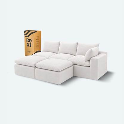 Sofá modular Cloud 3 plazas con 1 reposabrazos y 2 pouf