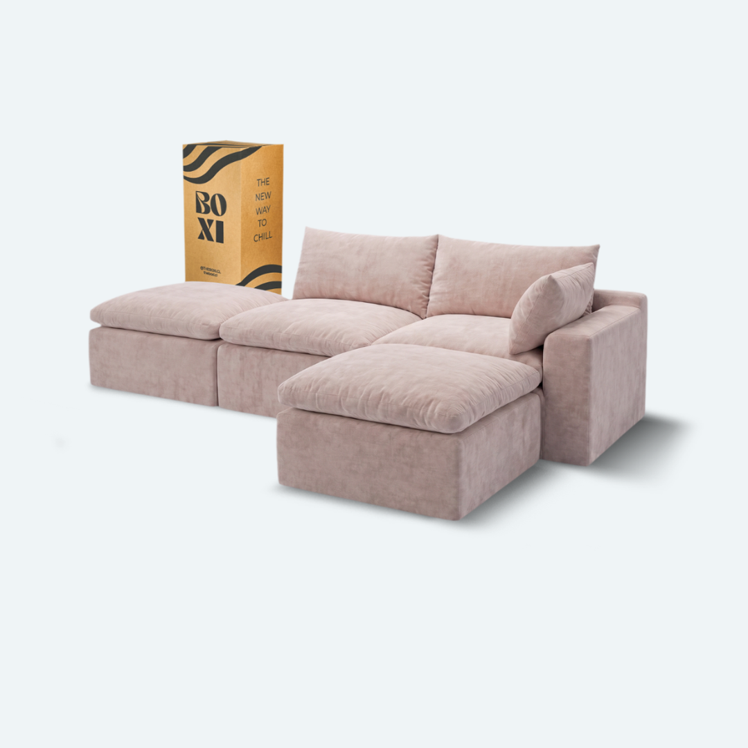 Sofá modular Cloud 2 plazas con 1 reposabrazos y 2 pouf