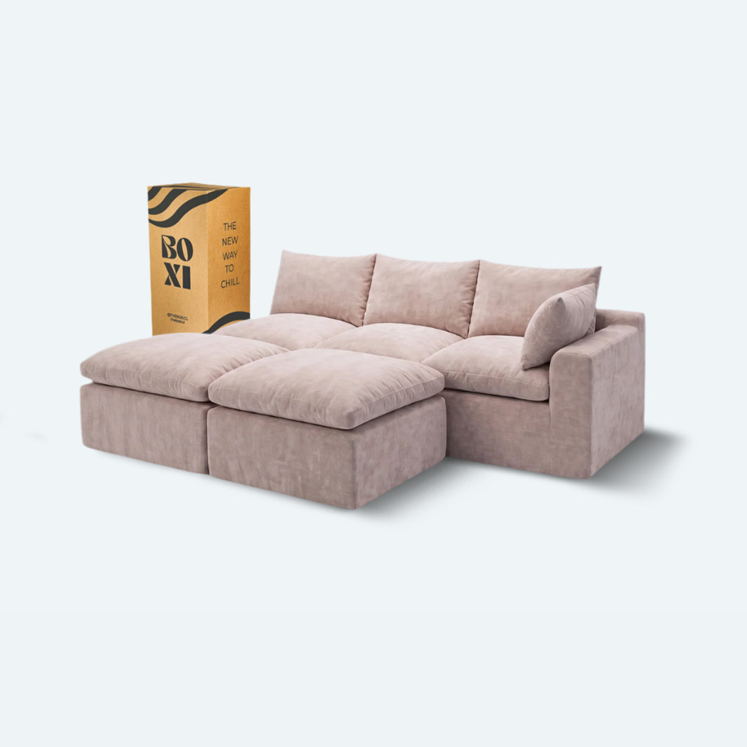 Sofá modular Cloud 3 plazas con 1 reposabrazos y 2 pouf