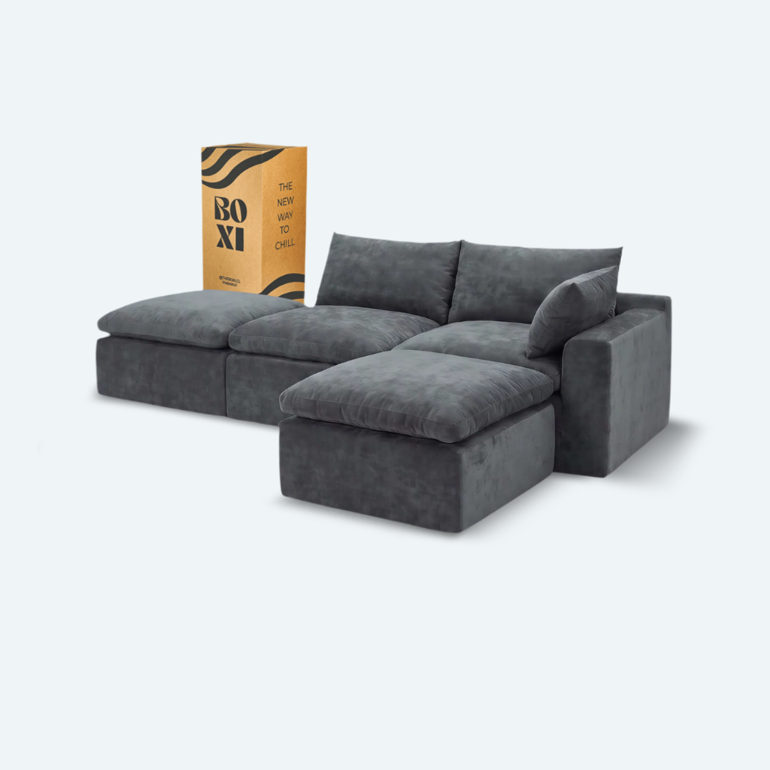 Sofá modular Cloud 2 plazas con 1 reposabrazos y 2 pouf
