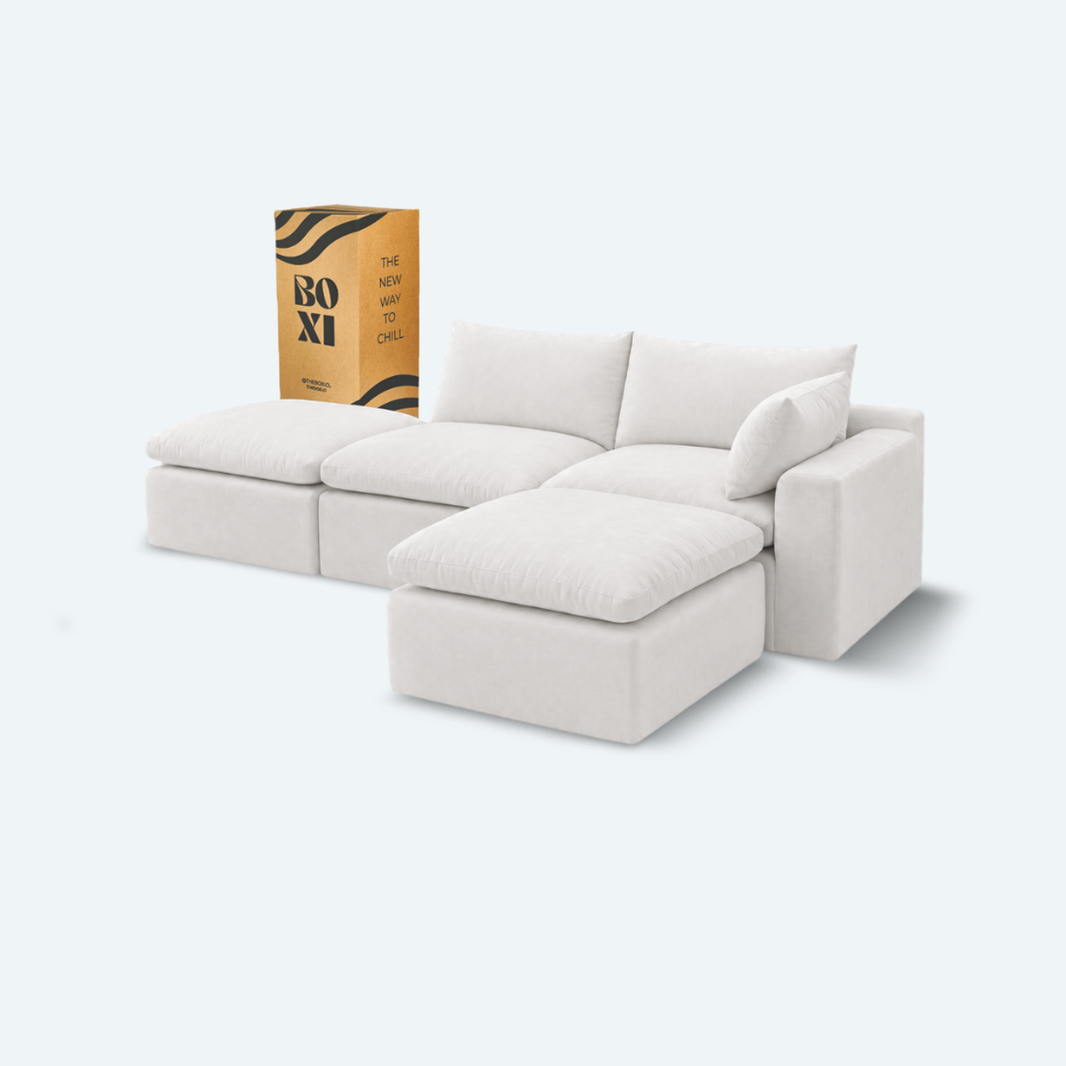 Sofá modular Cloud 2 plazas con 1 reposabrazos y 2 pouf
