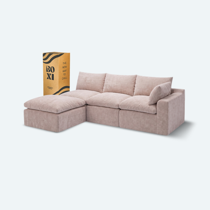 Sofá modular Cloud 3 plazas con 1 reposabrazos y pouf