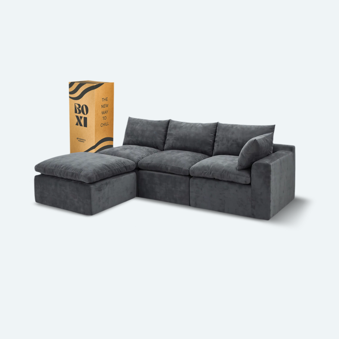 Sofá modular Cloud 3 plazas con 1 reposabrazos y pouf