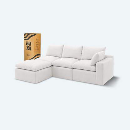 Sofá modular Cloud 3 plazas con 1 reposabrazos y pouf