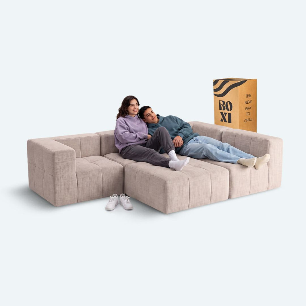 Sofá modular Bold 4 plazas con 2 reposabrazos y pouf