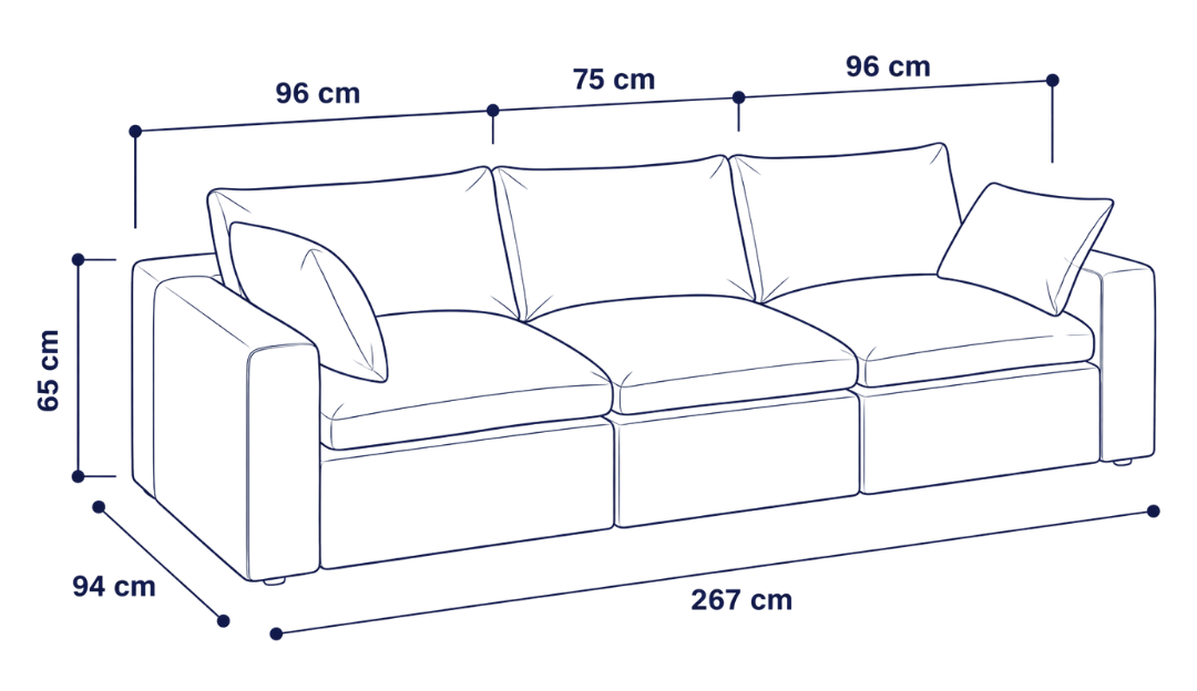 Sofá modular Cloud 3 plazas con 2 reposabrazos