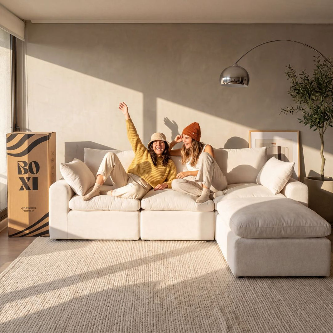 Sofá modular Cloud 3 plazas con 2 reposabrazos y pouf