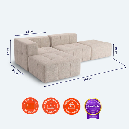 Sofá modular Bold 2 plazas con 2 poufs