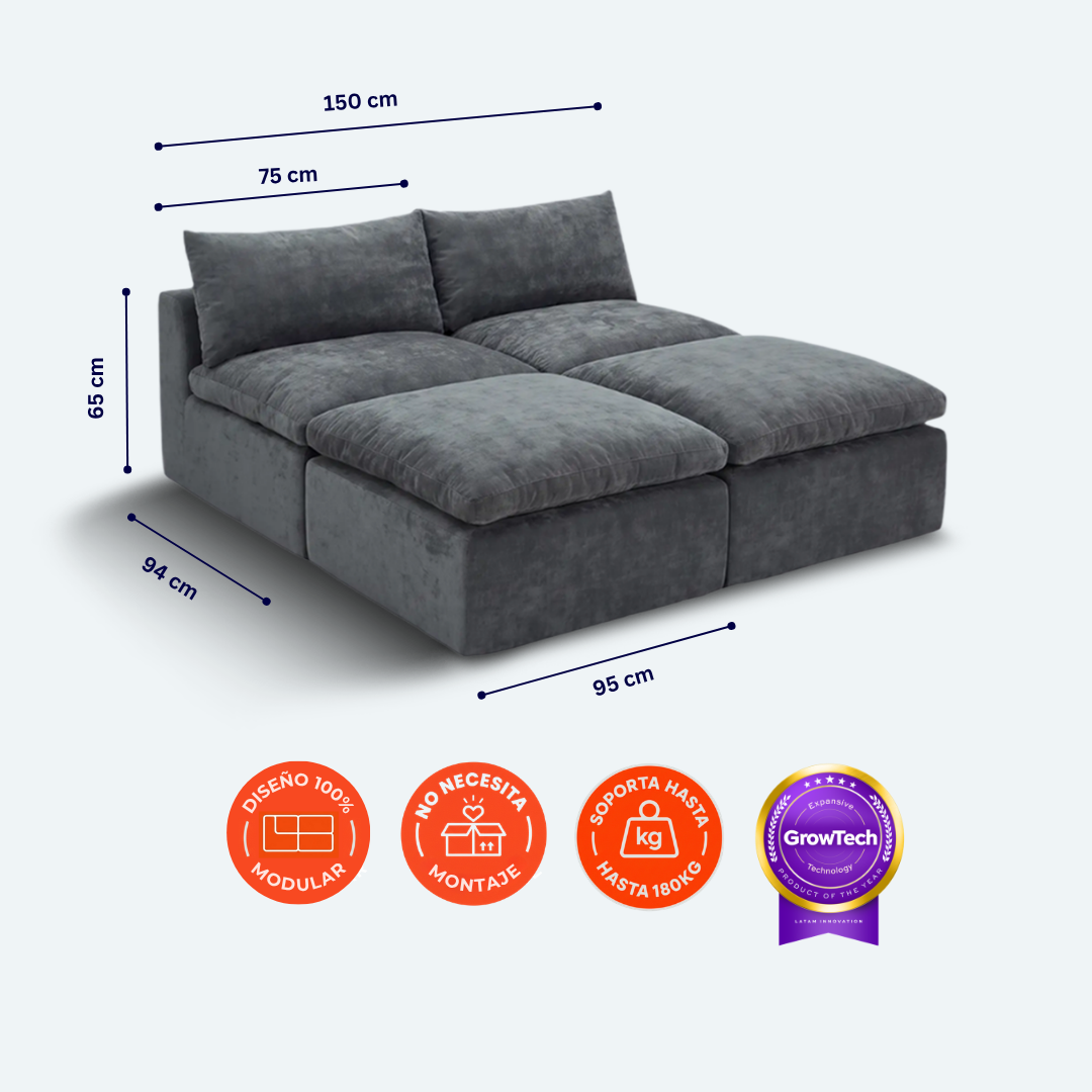 Sofá modular Cloud 2 plazas con 2 poufs