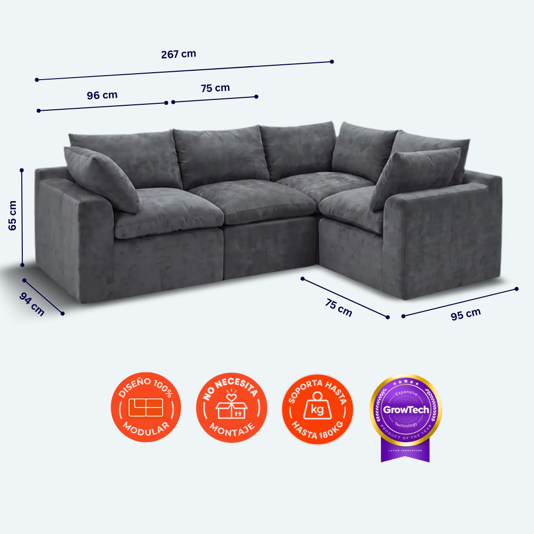 Sofá modular Cloud 4 plazas con 3 reposabrazos
