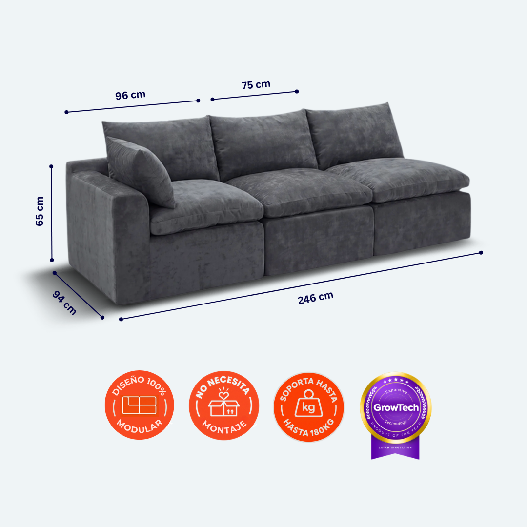 Sofá modular Cloud 3 plazas con 1 reposabrazos