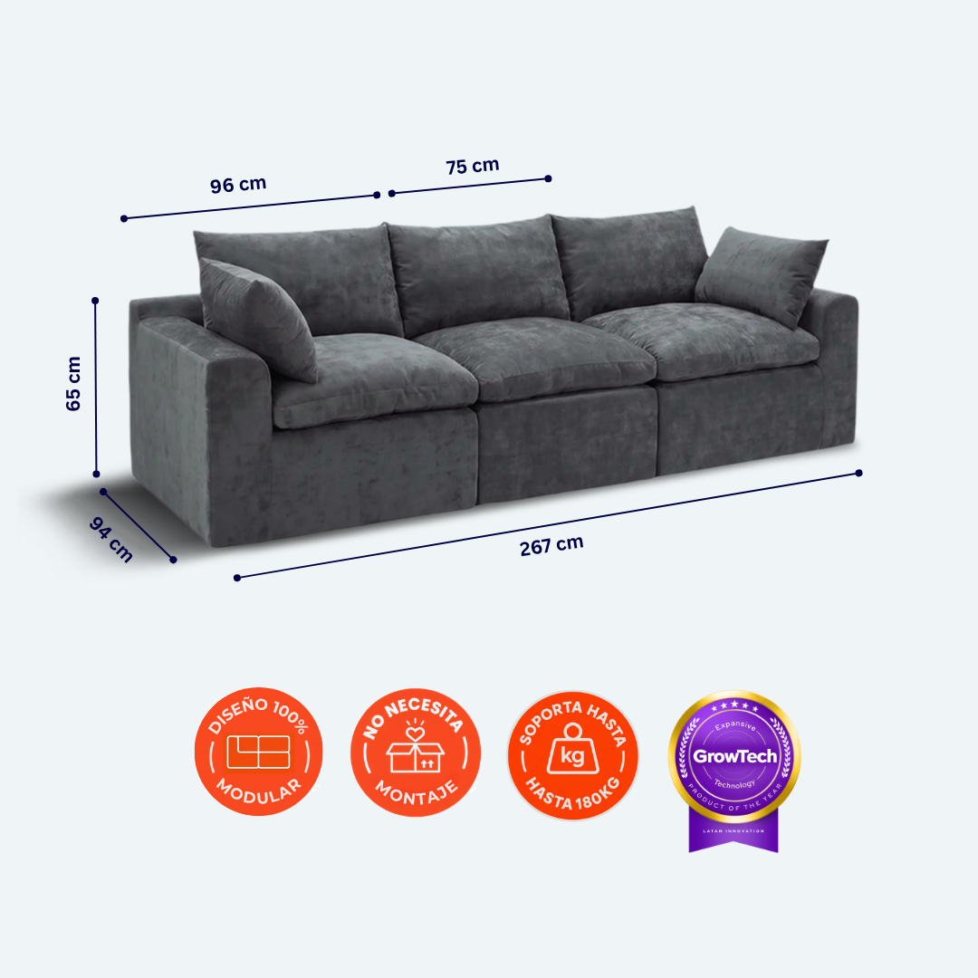Sofá modular Cloud 3 plazas con 2 reposabrazos